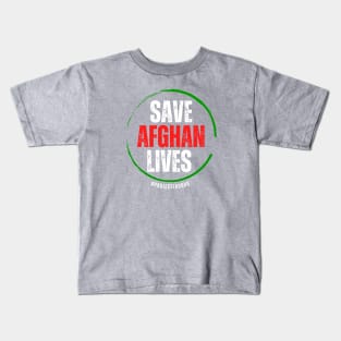 Save Afghan lives circle (back print, dark background) Kids T-Shirt